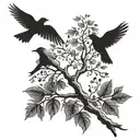 tree branch with 3 birds one on branch and other 2 flying away tattoo design idea