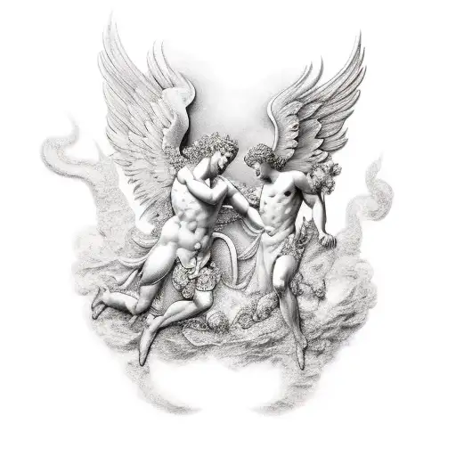 Eros and anteros, as ephebes, arms clasped tattoo design idea
