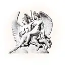 eros and anteros, in a classical statue style, nude tattoo design idea