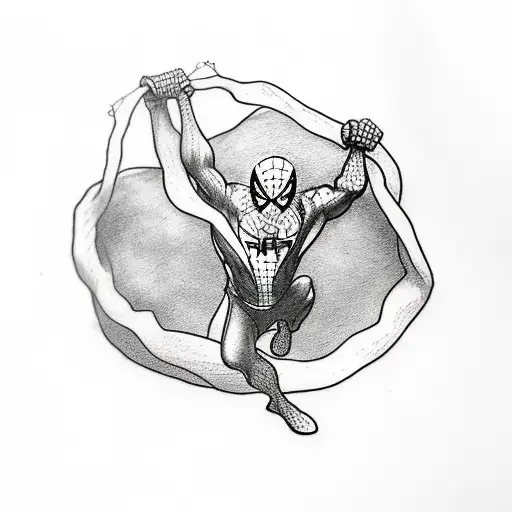 A minimalist tattoo of Spiderman swinging from a coffee bean vine tattoo design idea