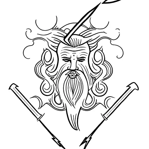 Create a realistic tattoo of Zeus holding a lightning bolt with intricate details tattoo design idea