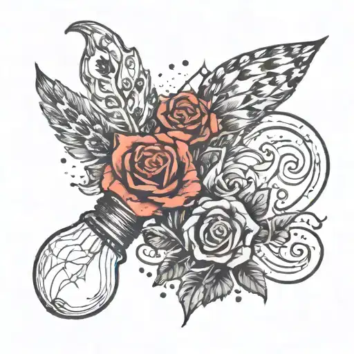 Broken light bulb with flowers growing out of it tattoo design idea
