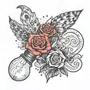 Broken light bulb with flowers growing out of it tattoo design idea