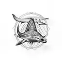 An intricate blackwork tattoo featuring a scuba diver surrounded by a mesmerizing underwater scene of sharks and stingrays tattoo design idea