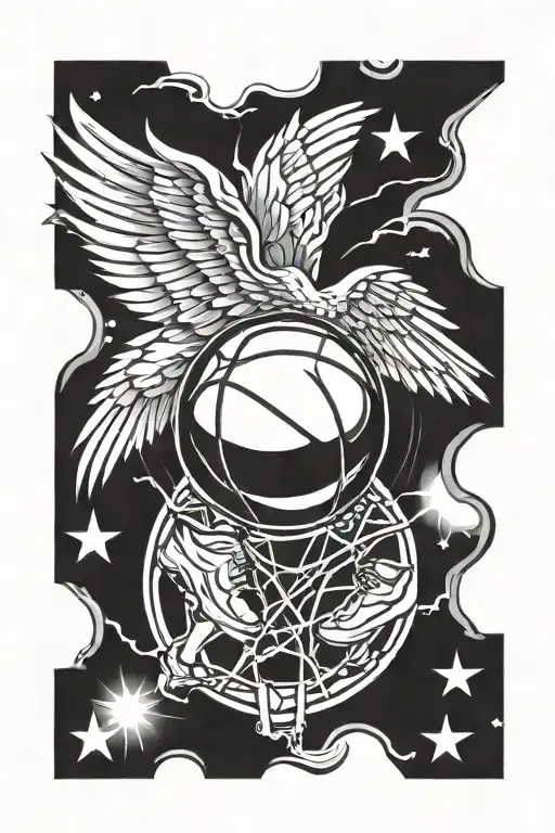 A basketball with wings, representing the freedom and joy you feel when playing the sport with loved ones tattoo design idea