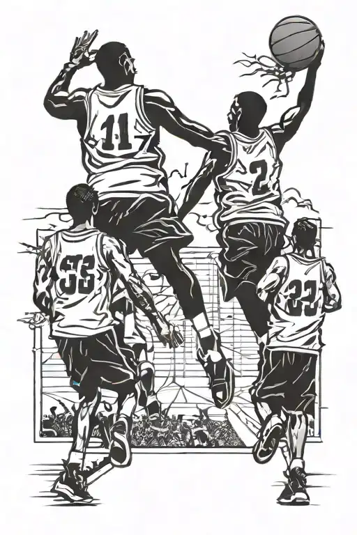 A basketball court with a silhouette of your family and friends cheering you on from the sidelines tattoo design idea