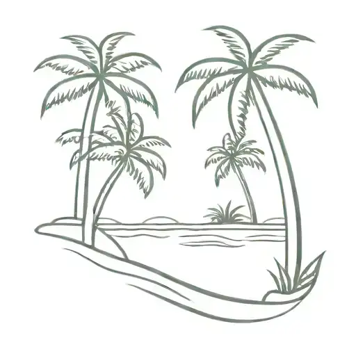 beach with coconut tree tattoo design idea