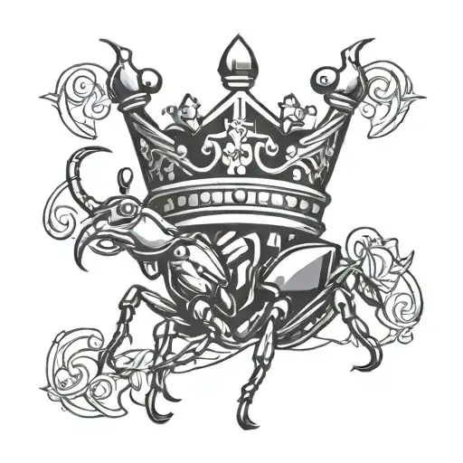 crown with king inside and ant under. tattoo design idea