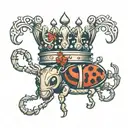crown with king inside and ant under. tattoo design idea