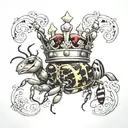 crown with king inside and ant under. tattoo design idea