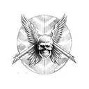 A skull with wings and a checkered flag as its background tattoo design idea