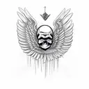 A skull with wings and a checkered flag as its background tattoo design idea