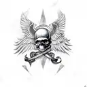 A skull with wings and a checkered flag as its background tattoo design idea