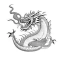 japanese style dragon with katana black and white flowers tattoo design idea