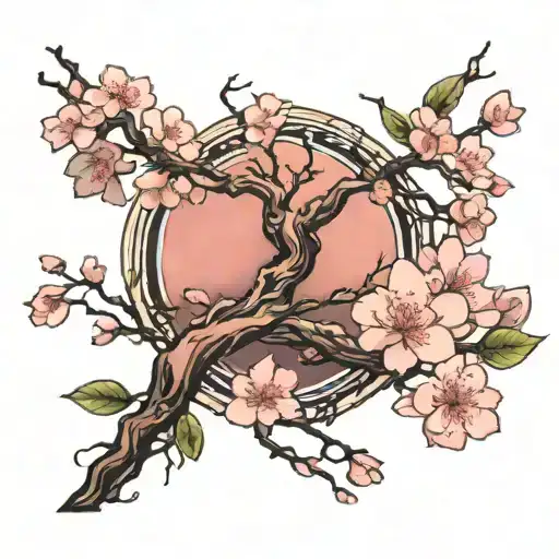 cherry blossom tree with reality shifting symbol tattoo design idea