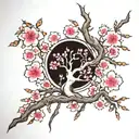 cherry blossom tree with reality shifting symbol tattoo design idea