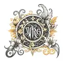 Virgo glyph Combined and intertwined with the Capricorn glyph with stargazer Lilly's and lotus flowers. tattoo design idea