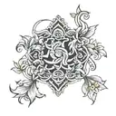 Virgo glyph Combined and intertwined with the Capricorn glyph with stargazer Lilly's and lotus flowers. tattoo design idea