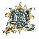 Virgo glyph Combined and intertwined with the Capricorn glyph with stargazer Lilly's and lotus flowers. tattoo design idea