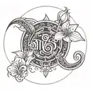 Virgo glyph Combined and intertwined with the Capricorn glyph with stargazer Lilly's and lotus flowers. tattoo design idea