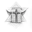 paper scroll with a cross on it with bible verse on it tattoo design idea