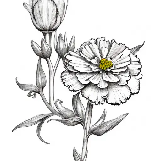 carnation snowdrop marigold cosmo bouquet  tattoo design idea