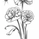 carnation snowdrop marigold cosmo bouquet  tattoo design idea