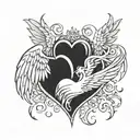 heart with devil and angel wings tattoo design idea