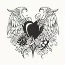 heart with devil and angel wings tattoo design idea