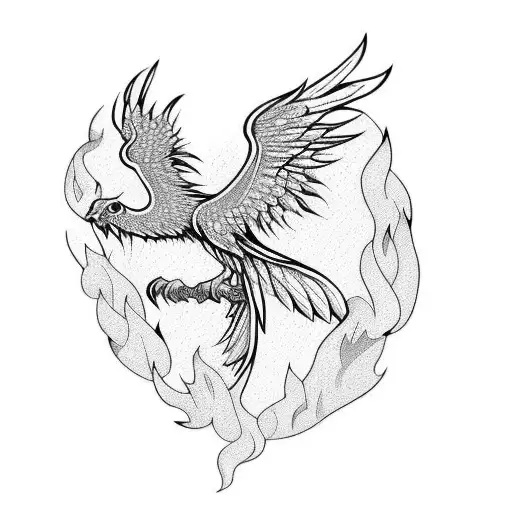 pheonix with geometric designs covering it line art tattoo design idea
