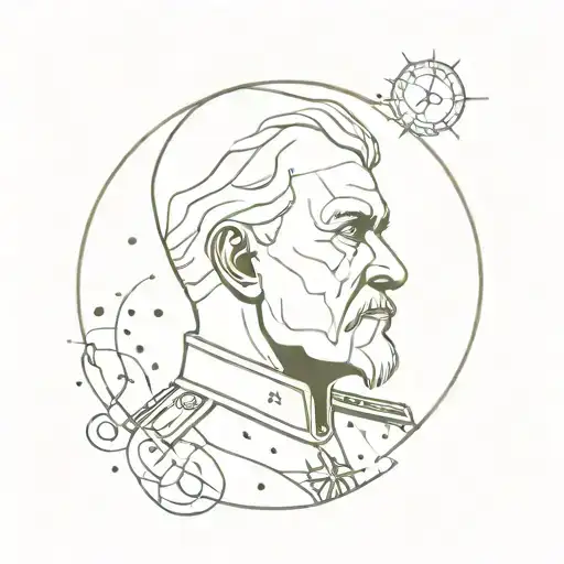 Portrait of General Radahn with cosmic elements surrounding him tattoo design idea