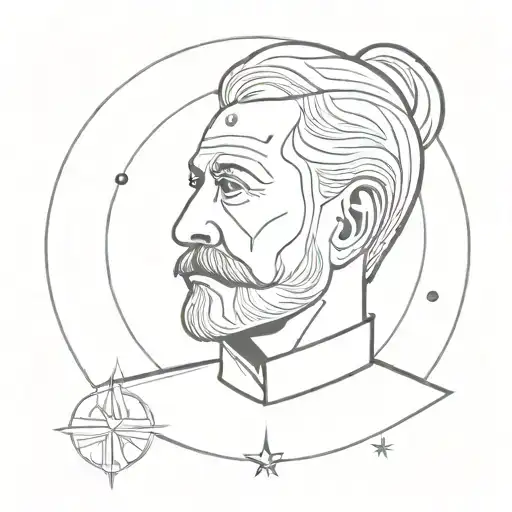 Portrait of General Radahn with cosmic elements surrounding him tattoo design idea