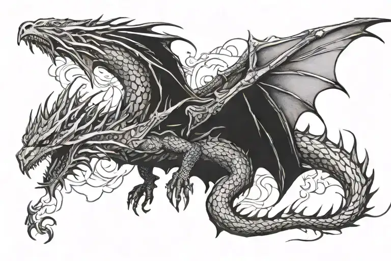 smaug the dragon flying tattoo design idea
