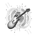 Guitar strings transforming into martial arts belts tattoo design idea