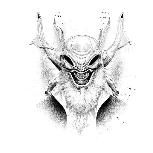 satan and  alien  tattoo design idea