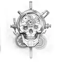 Steampunk-inspired clockwork gears skeleton tattoo design idea