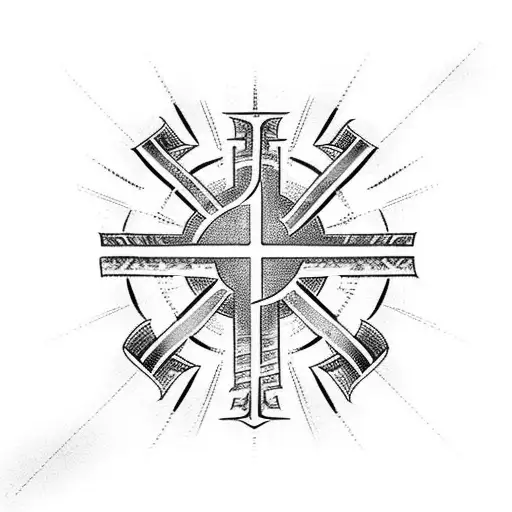 Christian Cross with clouds and scripture  tattoo design idea