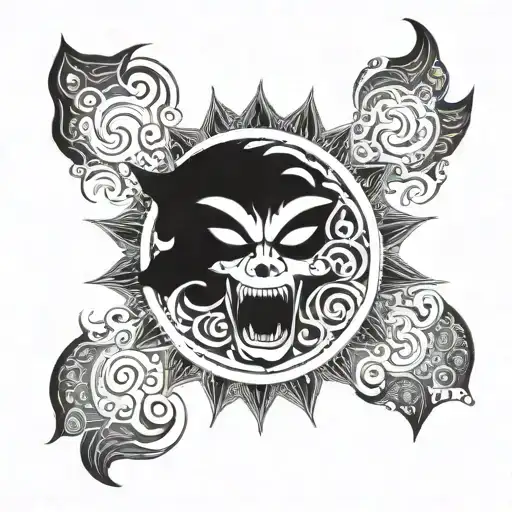 A mandala design incorporating elements of screaming faces, with a negative fade effect tattoo design idea