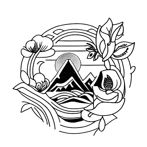 A tattoo of a serene nature scene with hidden symbols scattered throughout, reflecting the client's love for nature and psychology tattoo design idea