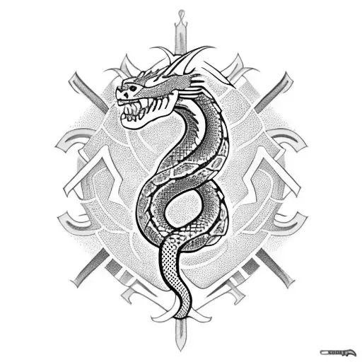 a cross, dragon, and a snake wrapped around it tattoo design idea