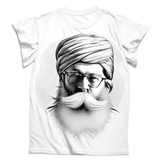A creative interpretation of your grandfather's passions and hobbies, represented in a new-school tattoo design with his signature red turban and white beard tattoo design idea