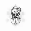 A creative interpretation of your grandfather's passions and hobbies, represented in a new-school tattoo design with his signature red turban and white beard tattoo design idea