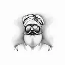 A creative interpretation of your grandfather's passions and hobbies, represented in a new-school tattoo design with his signature red turban and white beard tattoo design idea