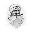 A creative interpretation of your grandfather's passions and hobbies, represented in a new-school tattoo design with his signature red turban and white beard tattoo design idea