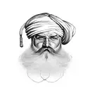 A creative interpretation of your grandfather's passions and hobbies, represented in a new-school tattoo design with his signature red turban and white beard tattoo design idea
