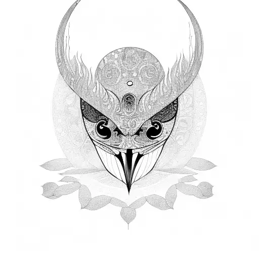 moon bird with reflection lines, very intricate with patterns.    tattoo design idea
