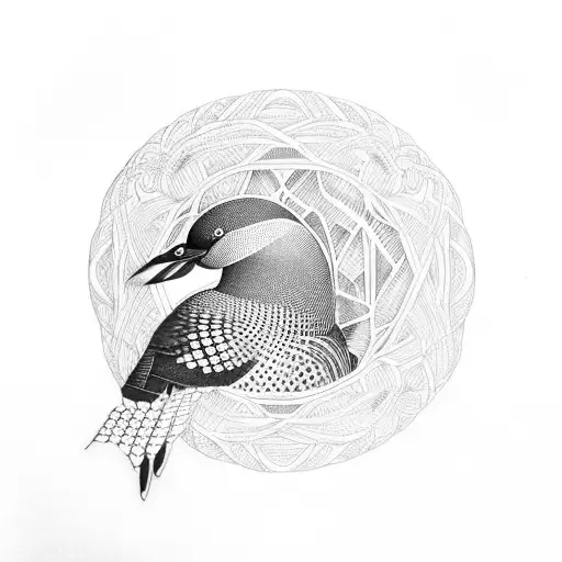loon bird with reflection lines, very intricate with patterns.    tattoo design idea