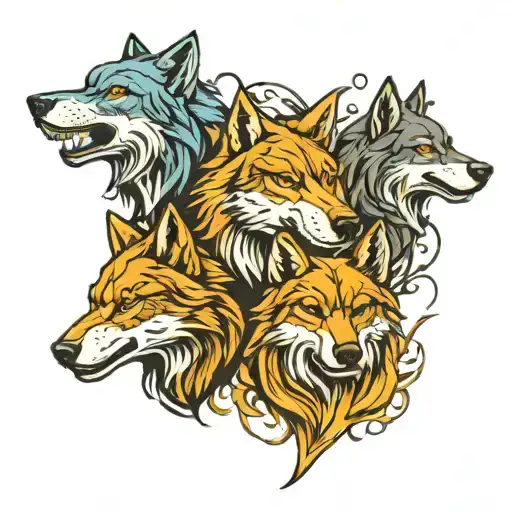 three badass wolves tattoo design idea