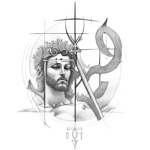 A minimalist geometric design incorporating elements of Saint Sebastian's story tattoo design idea