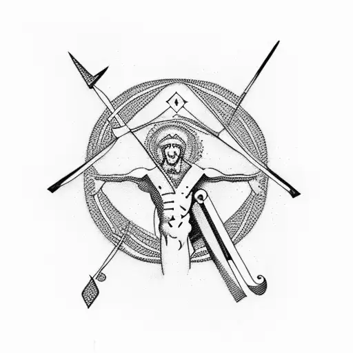 A minimalist geometric design incorporating elements of Saint Sebastian's story tattoo design idea